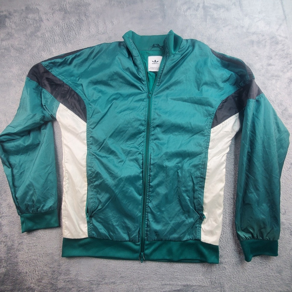 VTG Adidas 3 Stripe Lightweight Zip Up Jacket Size‎ S Green Black & White